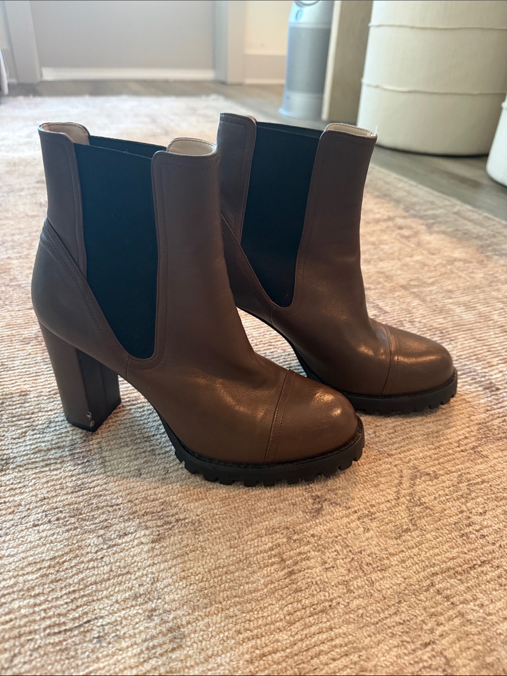 Stuart Weitzman Brown Leather High-Heel Chelsea Booties